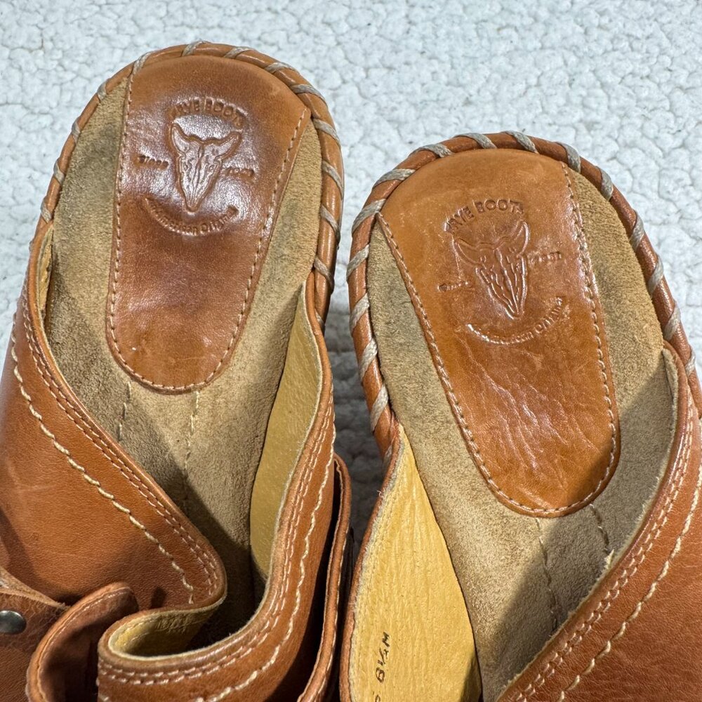 FRYE Charlotte Size 8.5 Ring Mule Leather Clogs Brazil Slip On Western Stitching - Picture 8 of 11